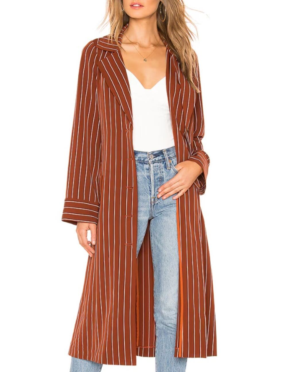 Privacy Please Revolve Womens Striped Cassidy Trench Jacket Sz S Belted Classic